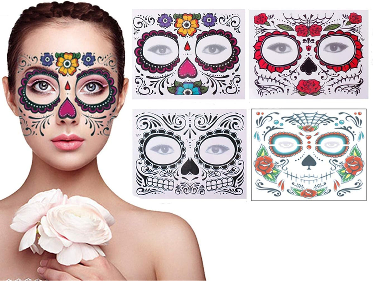 Day of the Dead Sugar Skull Face Temporary Tattoo Kit for Halloween