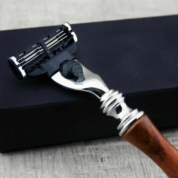 Wood Handle Safety Razor for Men - Compatible with Gillette Mach 3