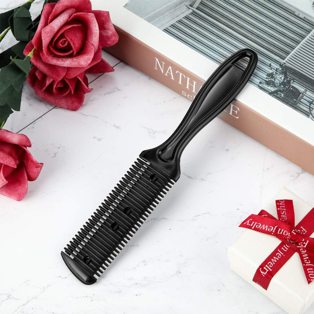 3 Pieces Razor Comb Set with 10 Razor Blades Hair Cutting Scissors