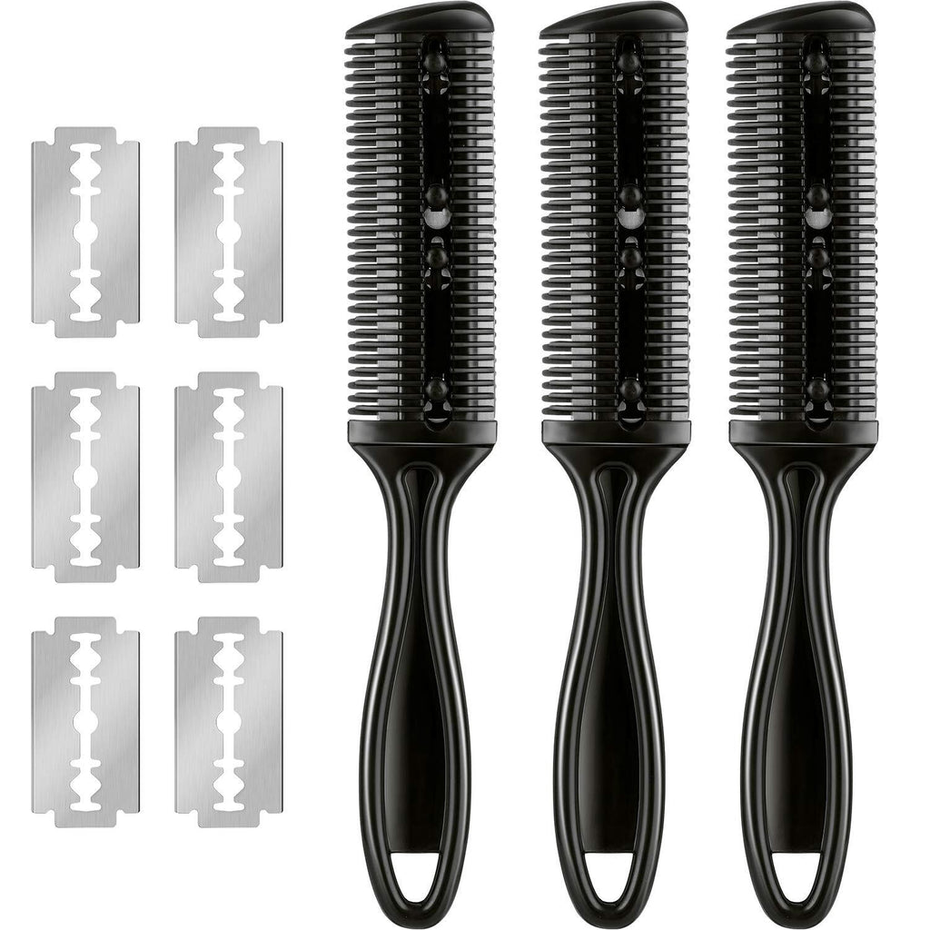 3 Pieces Razor Comb Set with 10 Razor Blades Hair Cutting Scissors