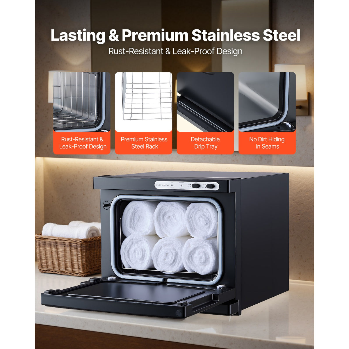 Commercial Towel Warmer Cabinet 1.76Gal with Rack for Hotels & Spas