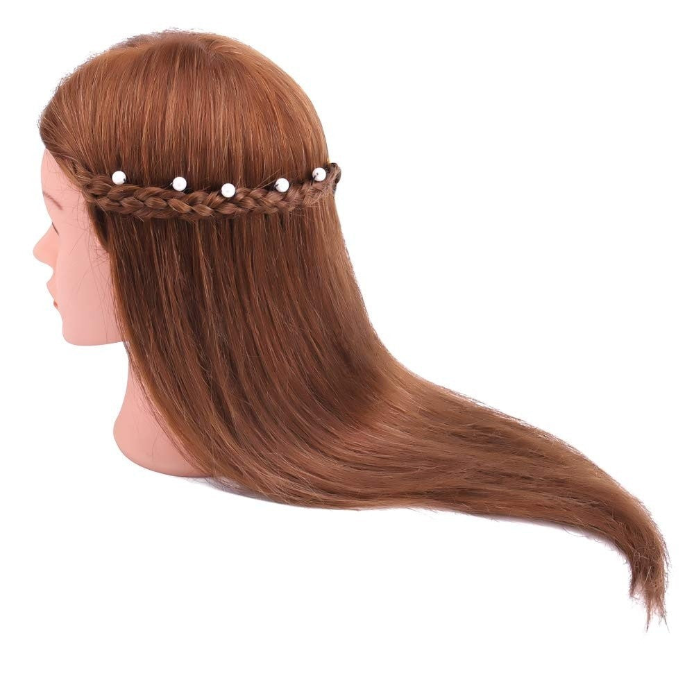 18-Inch Real Human Hair Mannequin Head for Hair Styling and Training - Dark Brown