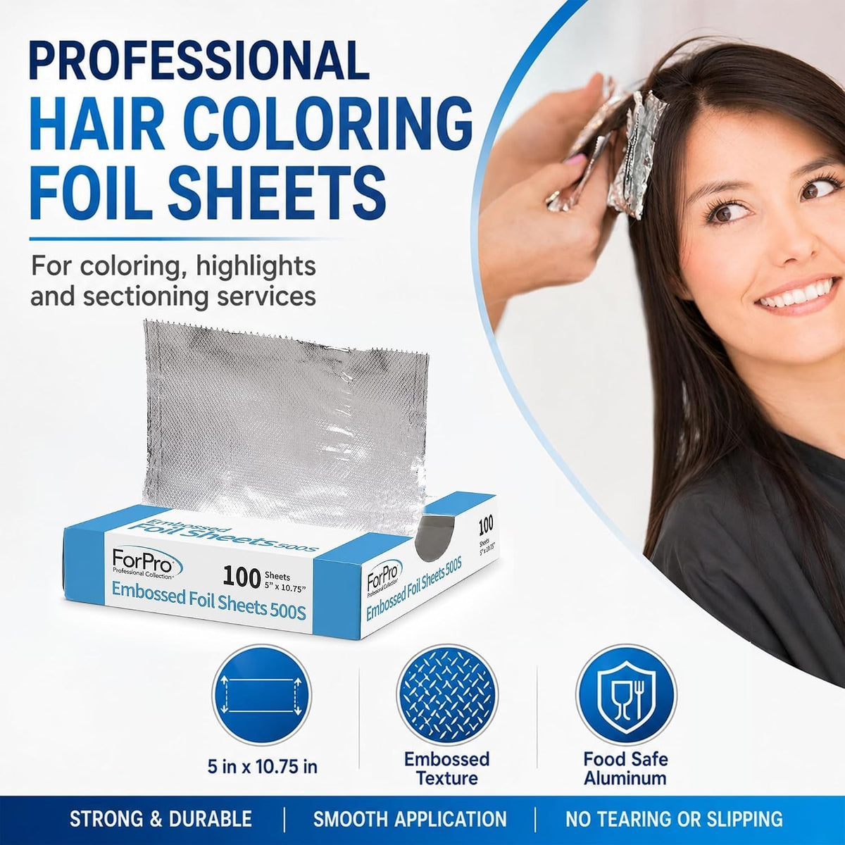 Pre-Cut Embossed Hair Foil Sheets for Salon Highlights & Coloring - 100 Pack