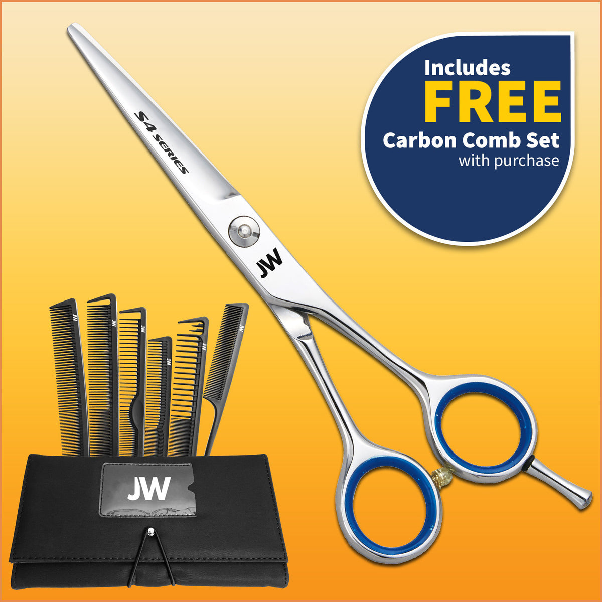 Professional Shear & Comb Set - 4 Pcs Carbon Hair Cutting Tools with Case