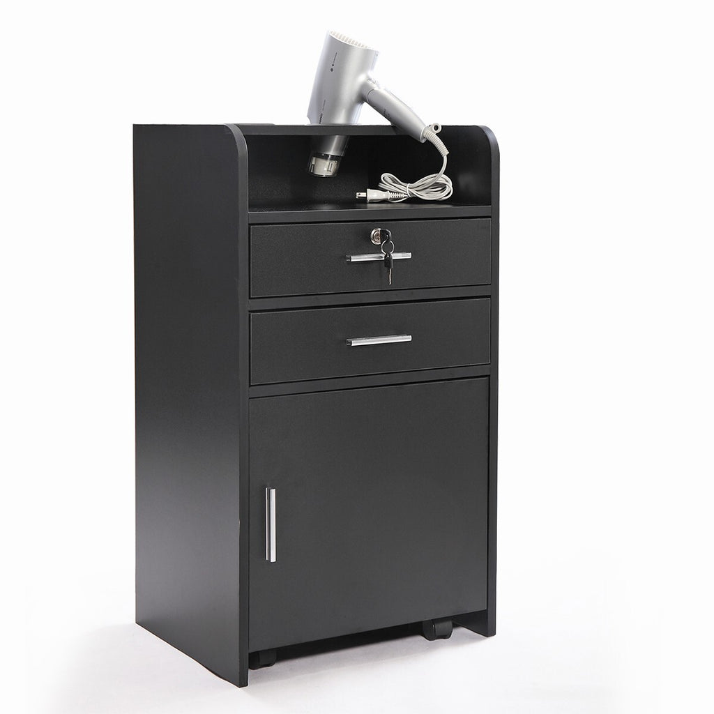 Salon Trolley Cabinet with Drawers & Hair Dryer Holders - Rolling Salon Station