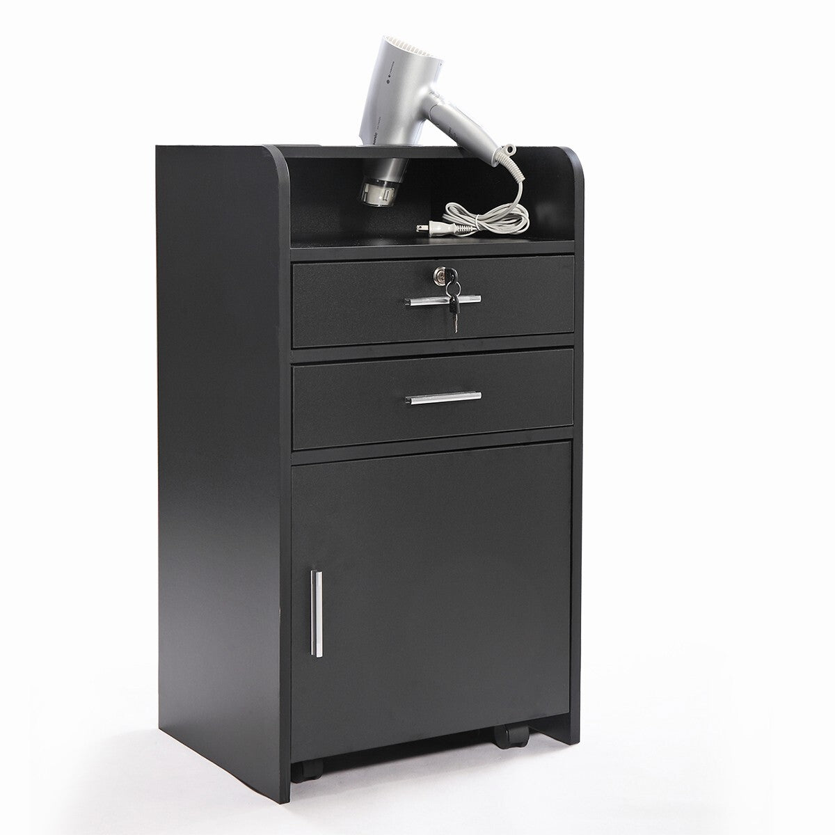 Salon Trolley Cabinet with Drawers & Hair Dryer Holders - Rolling Salon Station