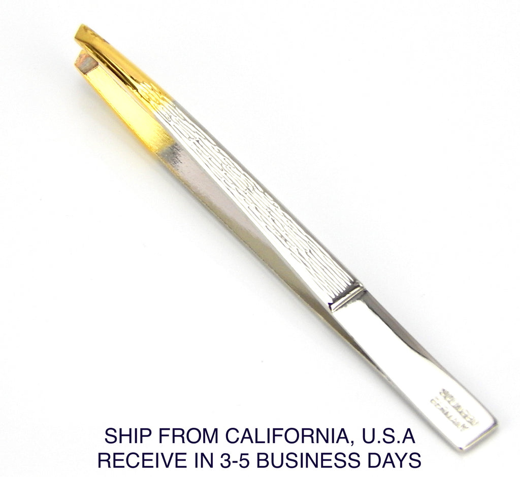 Eyebrow Tweezers - Silver and Gold Slant Tip Precision Tweezer