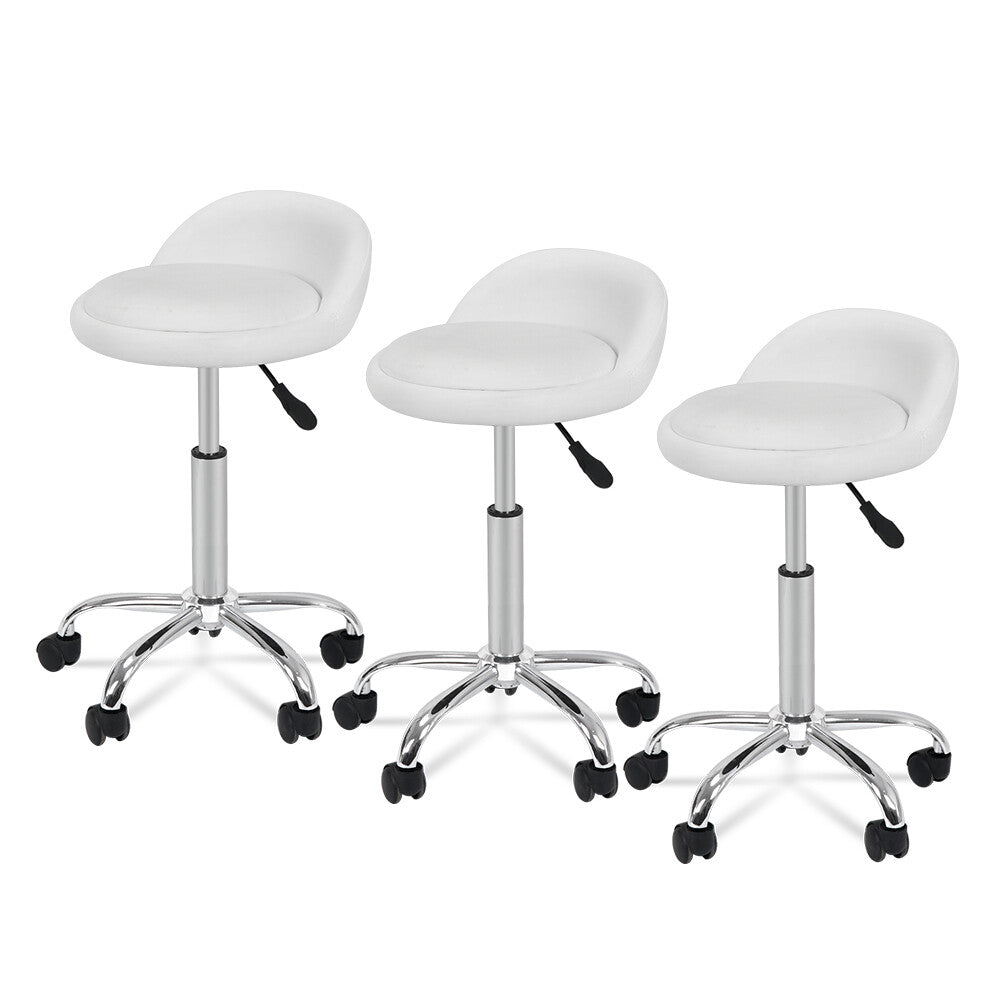 Hydraulic Spa Salon Stools Set of 3 with Backrest, White Adjustable Chairs