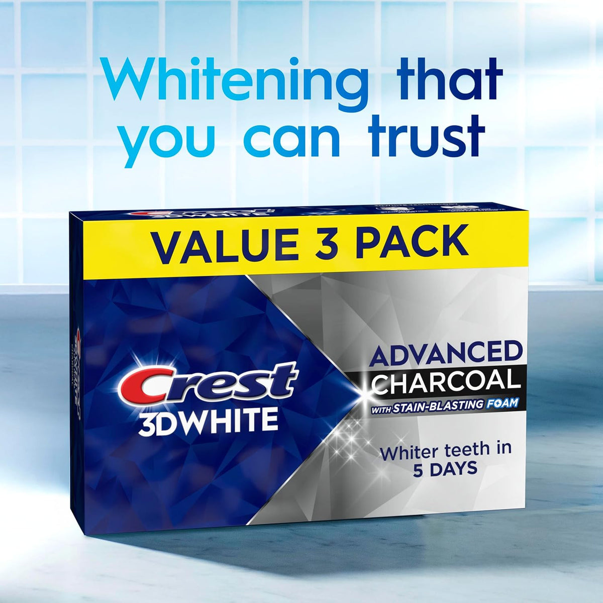 Crest 3D White Charcoal Toothpaste Pack - Whitening Fluoride Gel, 3 x 3.3 oz