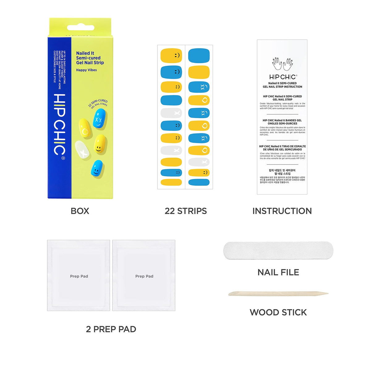 Semi-Cured Gel Nail Strips - Happy Vibes Nail Polish Stickers for Salon-Quality Nails