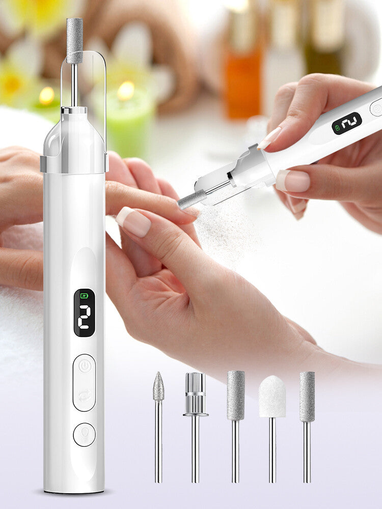 Electric Nail Drill Set for Manicure Pedicure with 6 Grinding Heads - Cordless & Rechargeable