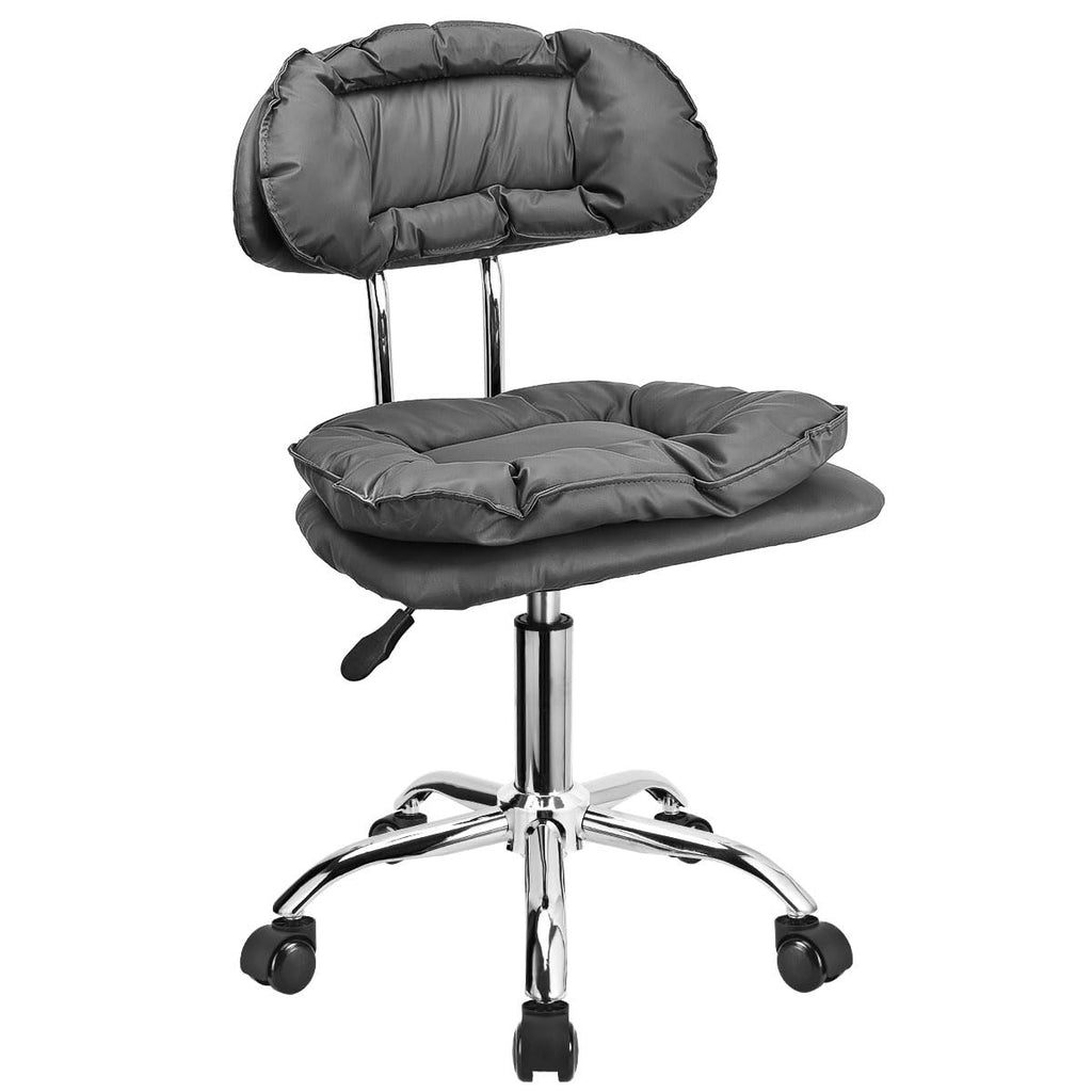 Adjustable Rolling Stool with Backrest and Thick Seat Padding - Heavy Duty Grey