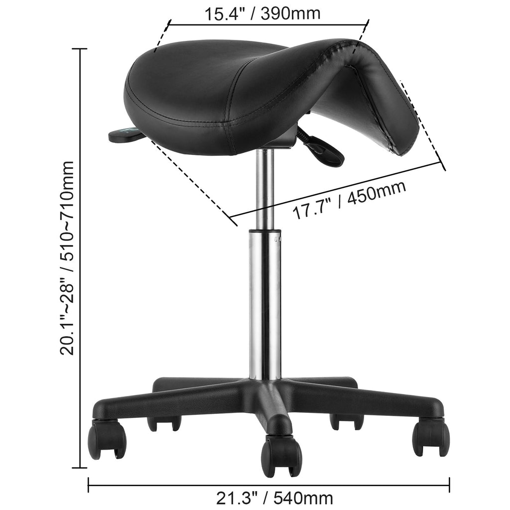 Ergonomic Saddle Stool with Wheels - Adjustable Height PU Leather Seat