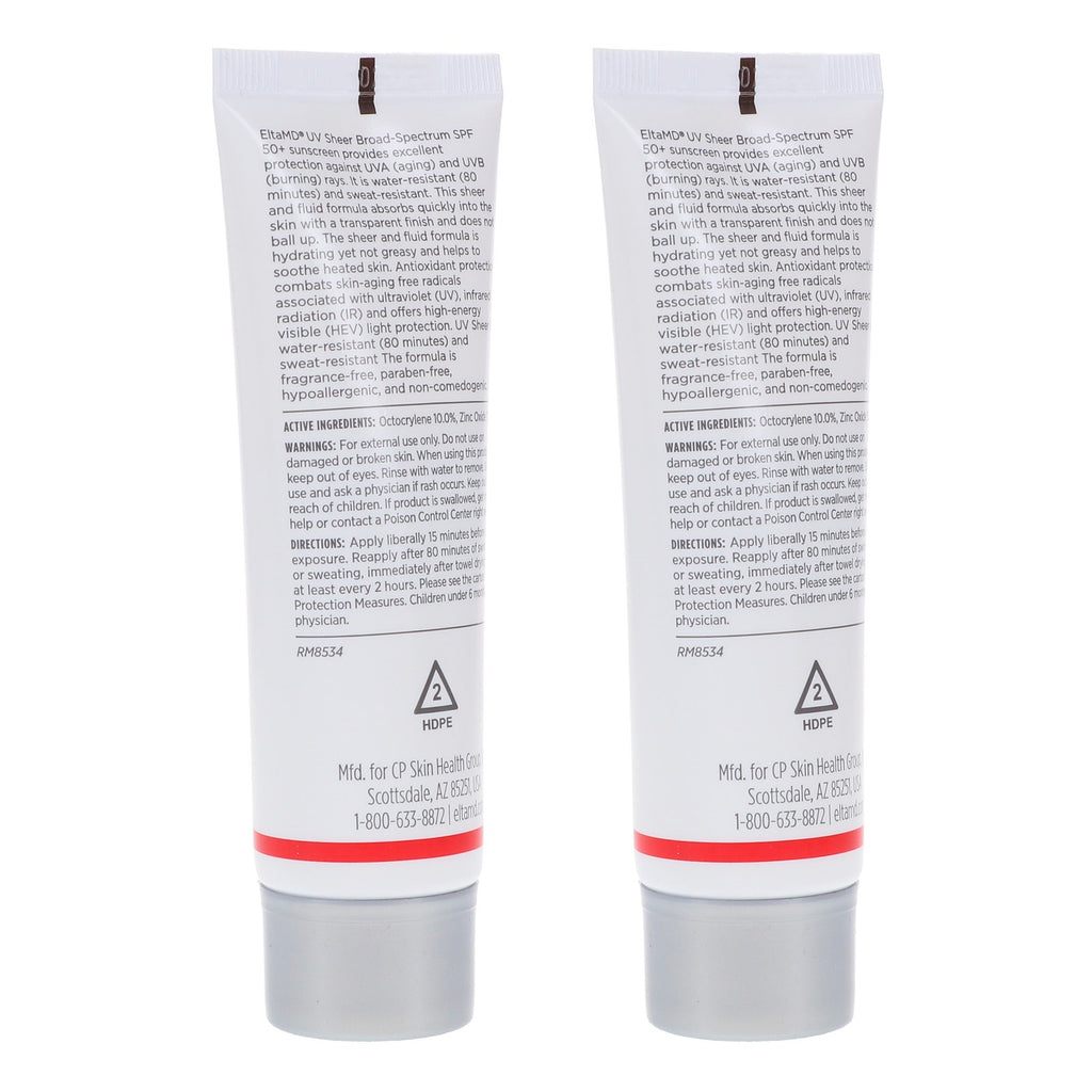 2 Pack EltaMD UV Sheer Broad Spectrum SPF 50+ Facial Sunscreen 1.7 oz