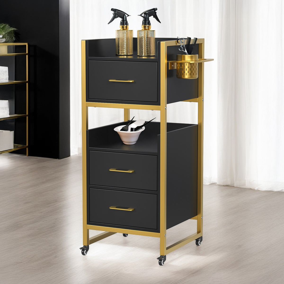 Mobile Salon Trolley Cart with 3 Drawers & Shelves for Beauty & Spa
