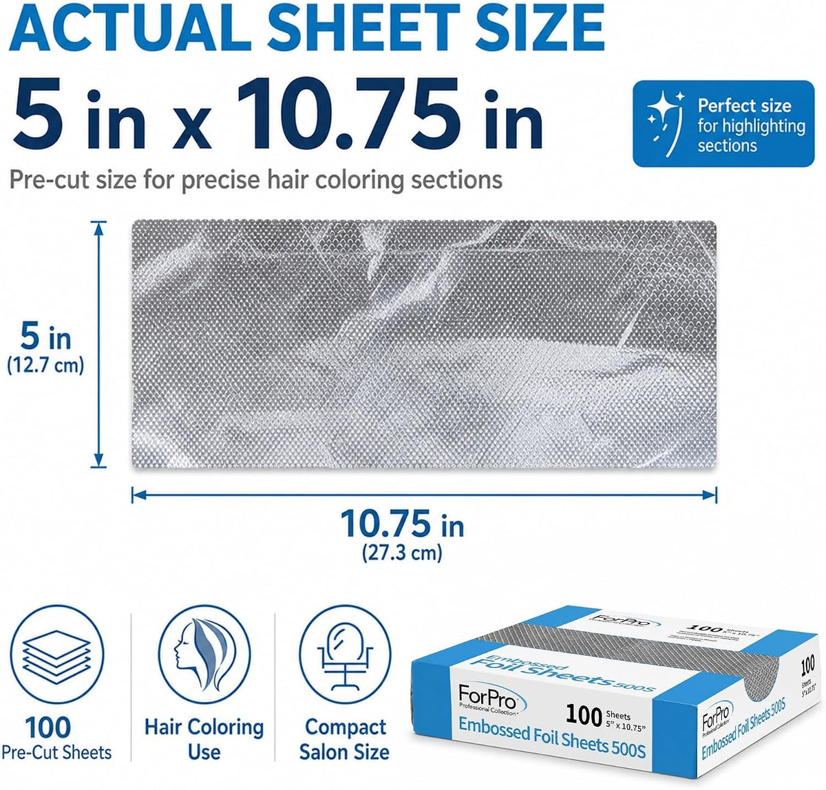 Pre-Cut Embossed Hair Foil Sheets for Salon Highlights & Coloring - 100 Pack