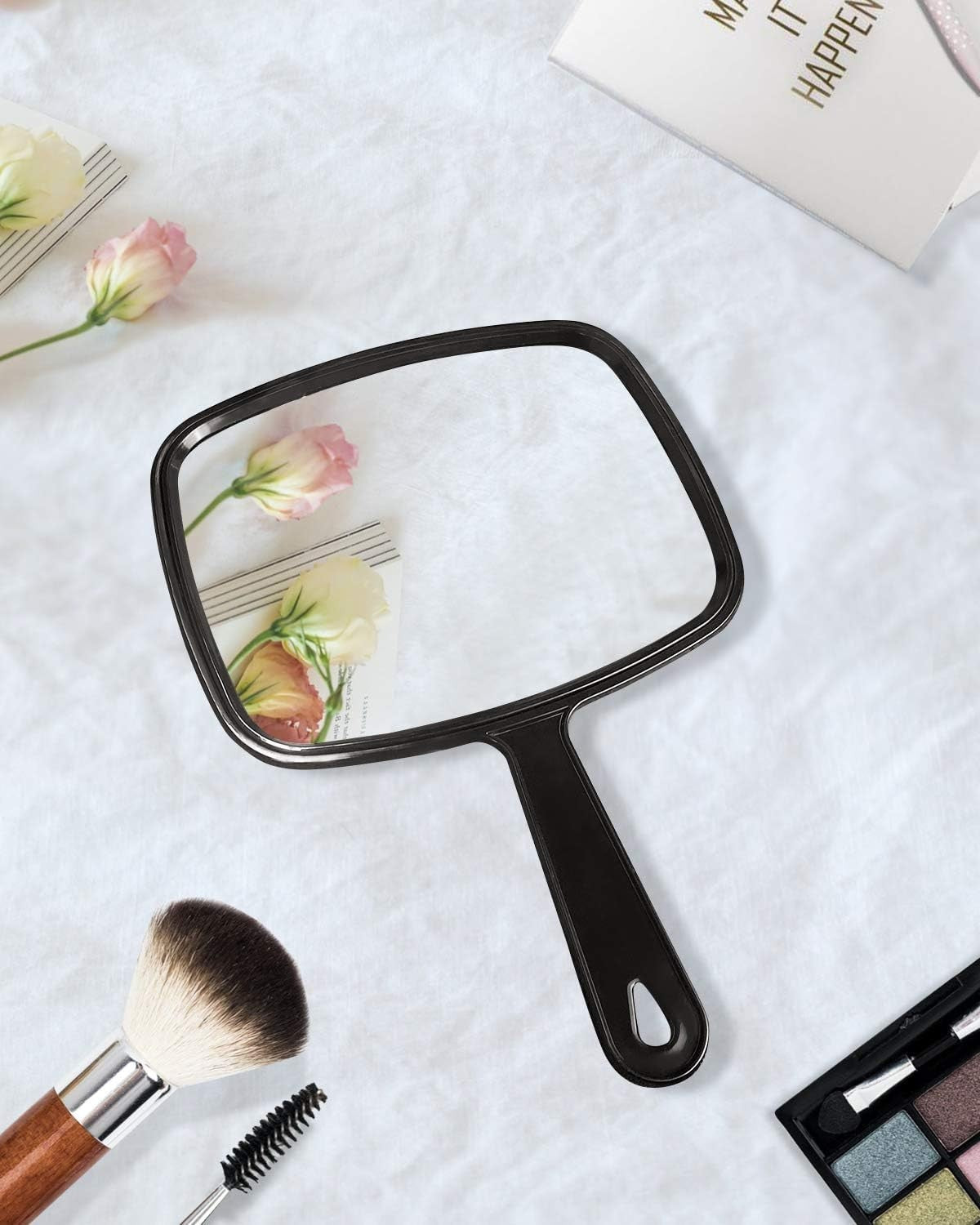 Hand Mirror with Large Reflection Surface for Hairdressing and Personal Use — Black, 10.3L x 7.4W