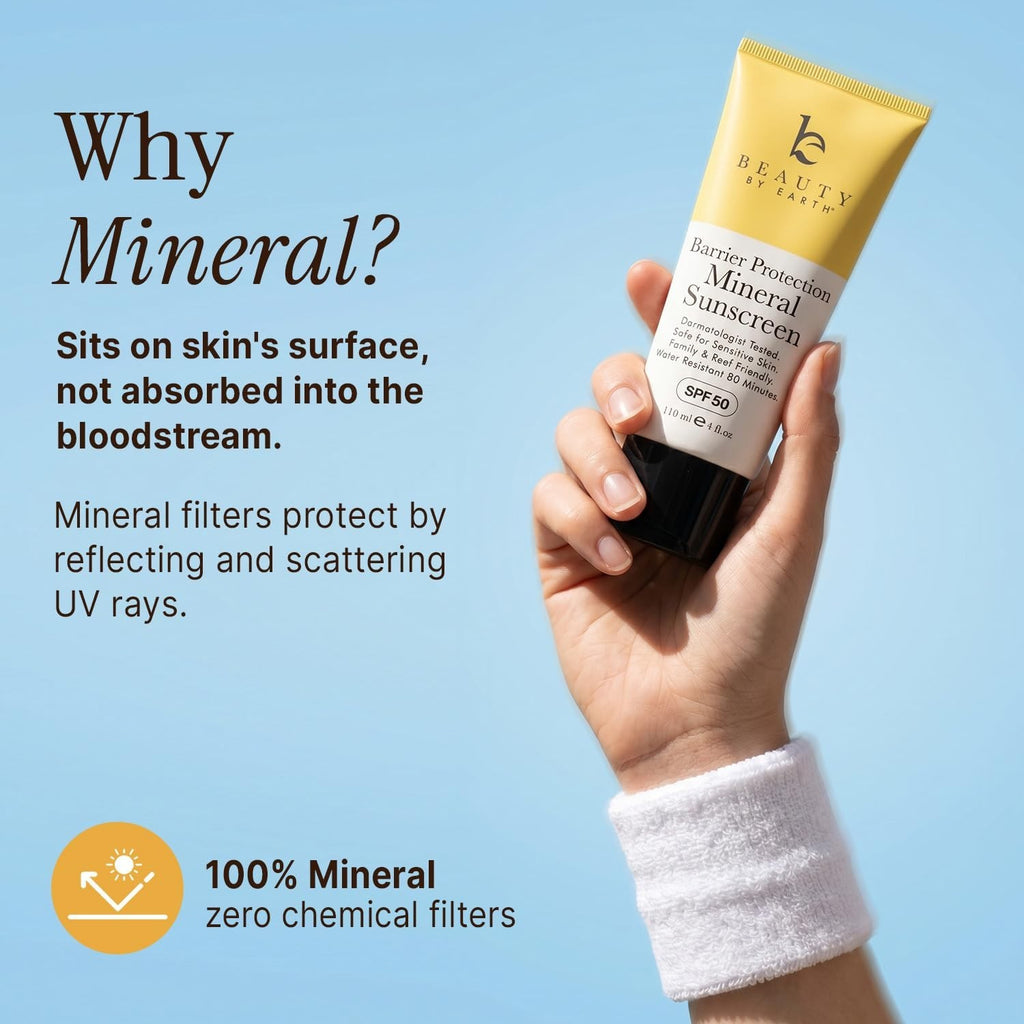 Mineral Sunscreen SPF 50 Zinc Oxide Reef Safe Cream 4 oz - Broad Spectrum UV Protection