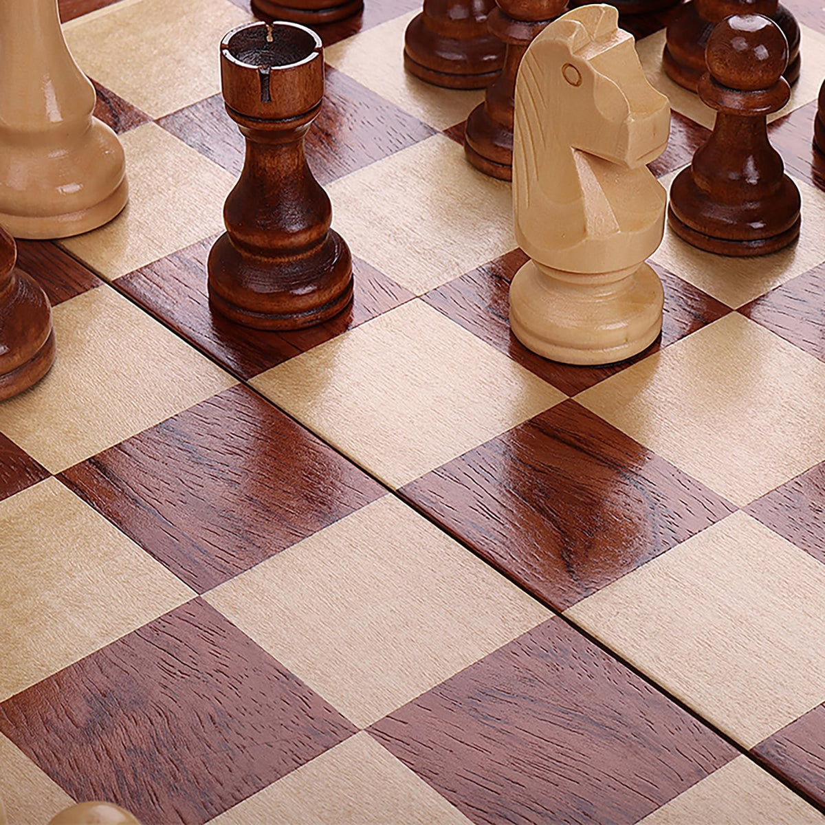 15-Inch Folding Walnut Chess Set with Storage and Travel Case