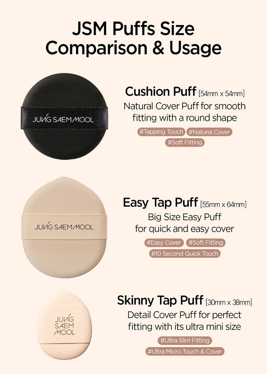 Makeup Powder Puff Set - Natural Cover for Cushion Foundations, Black
