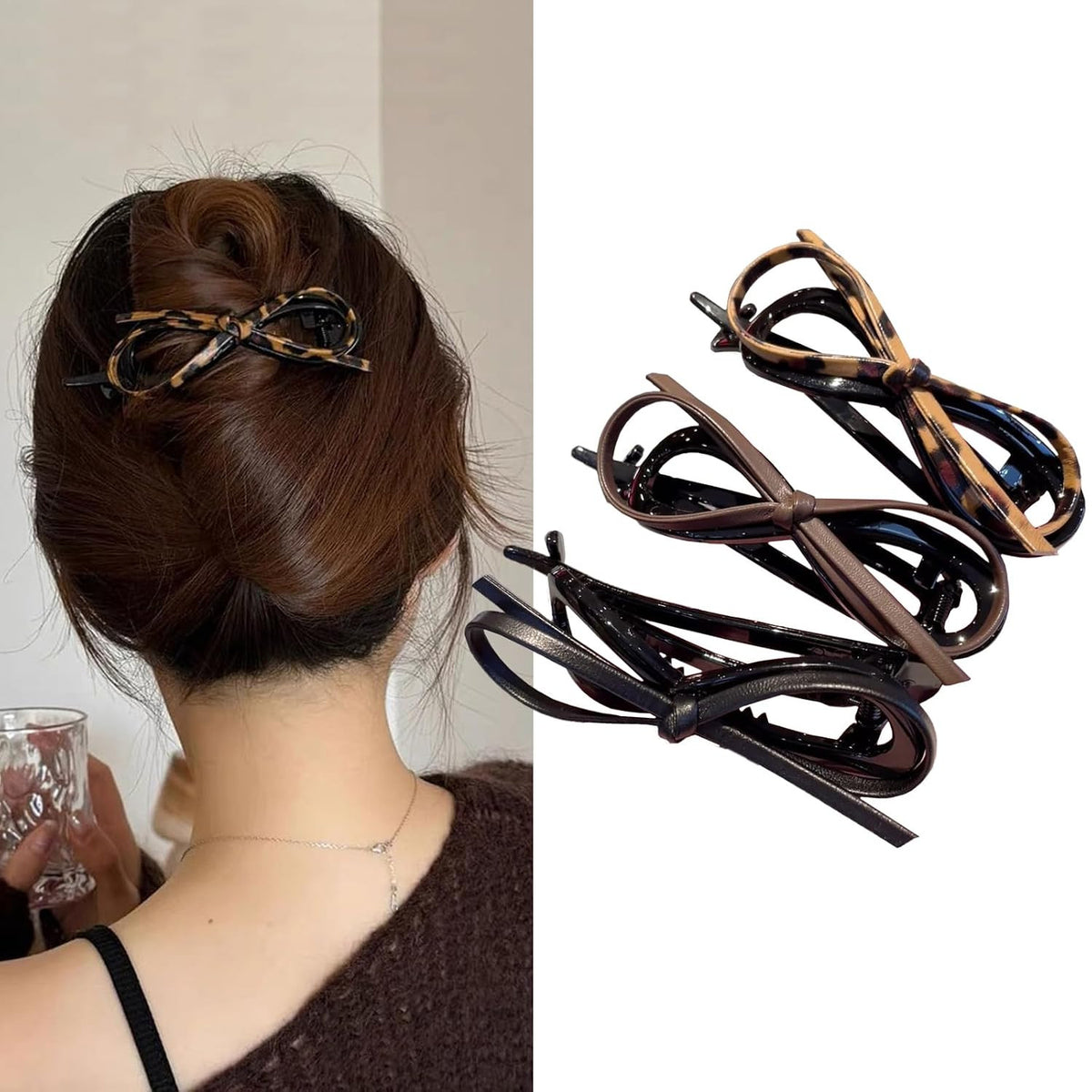Flat Hair Clips 3-Pack - Soft Leather Non-Slip Hairpins for Updos & Styling