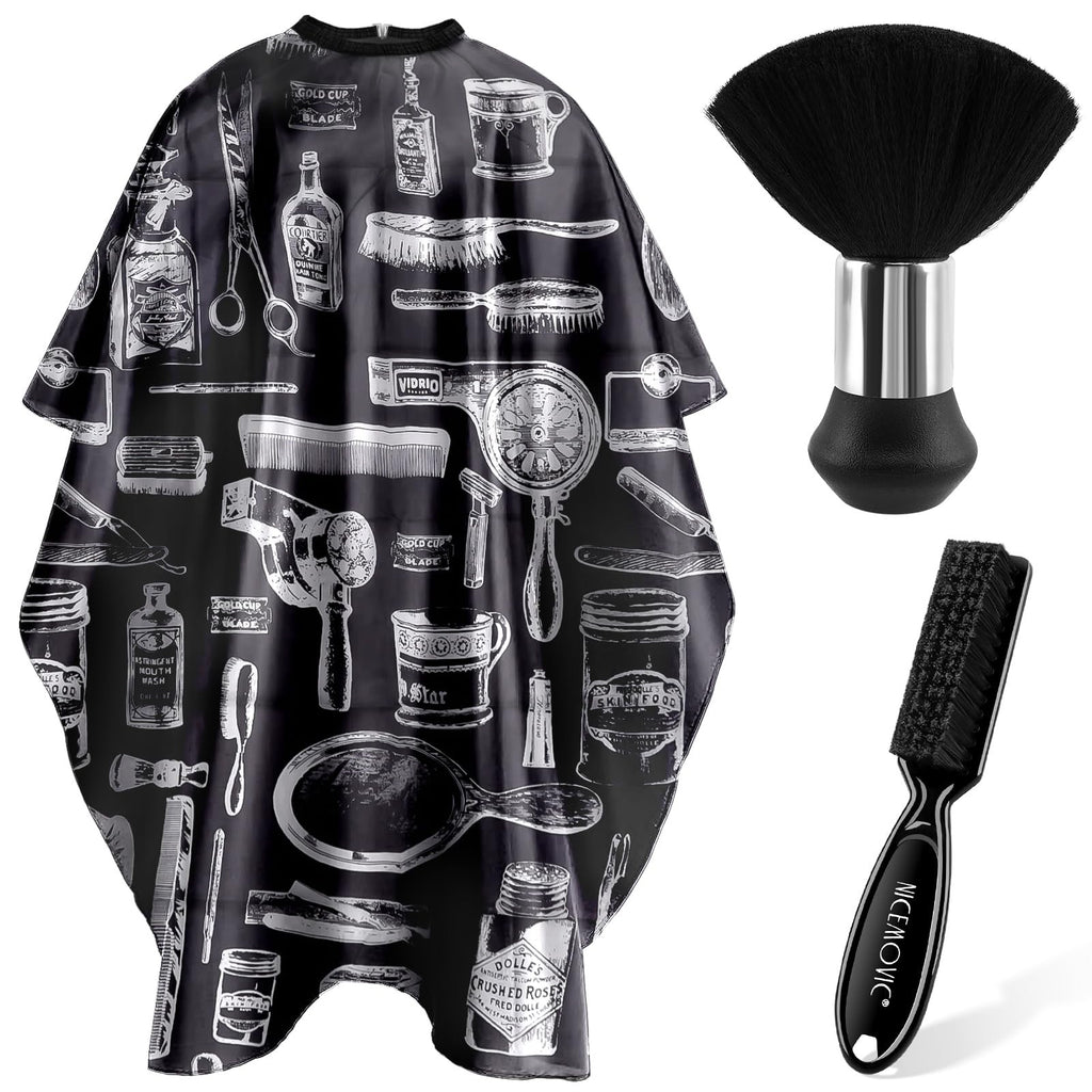 Hair Cutting Barber Cape with Neck Duster & Brush Set for Salon & Home Use