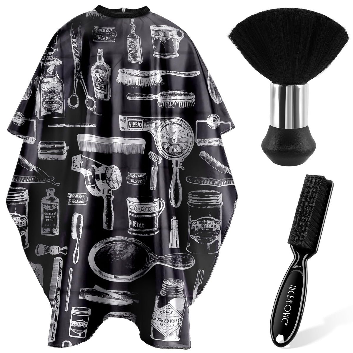 Hair Cutting Barber Cape with Neck Duster & Brush Set for Salon & Home Use