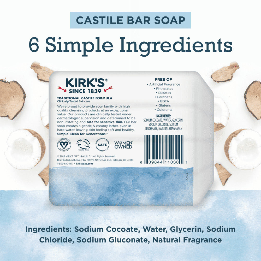 Castile Soap 8 Pack - Gentle Coconut-Based Bar Soap for Sensitive Skin