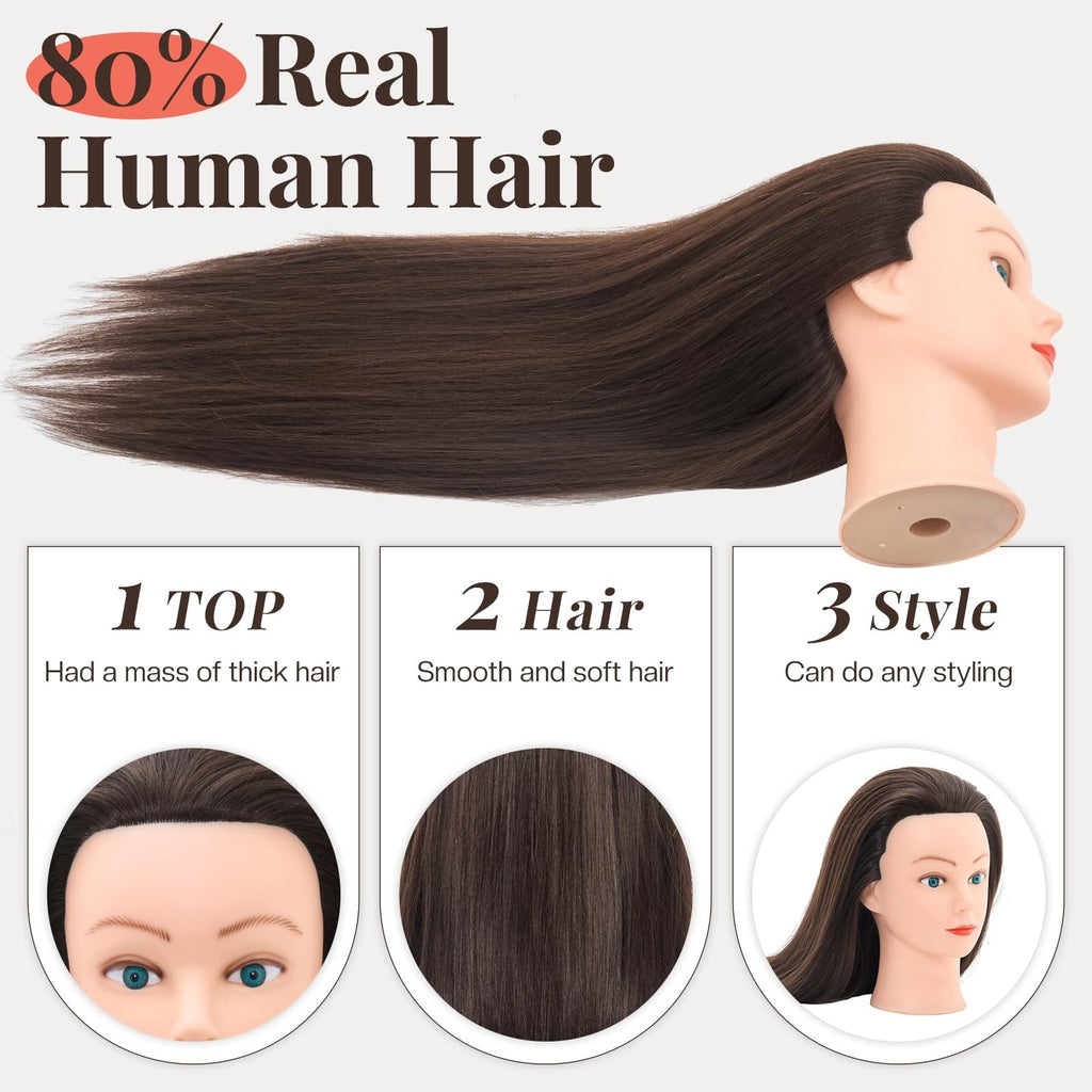 28 Inch Real Hair Mannequin Head for Hair Styling Cosmetology Practice