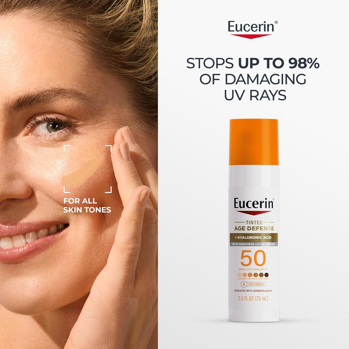 Eucerin Tinted SPF 50 Face Sunscreen Lotion with Hyaluronic Acid 2.5 fl oz