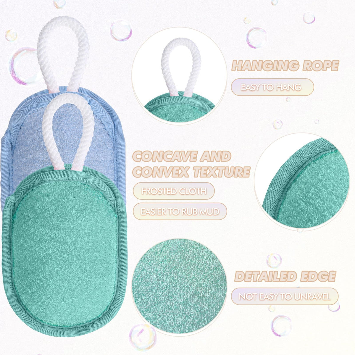 Exfoliating Soap Saver Pouch Set - Mesh Bath Loofah Sponge for Body Cleaning