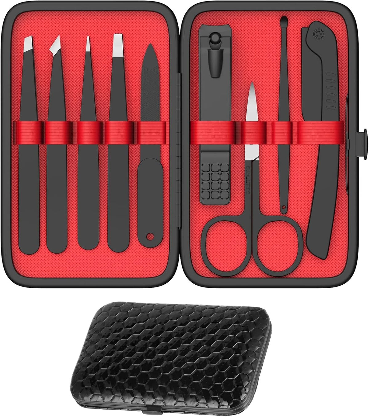 9-Piece Stainless Steel Tweezers and Nail Clippers Set with Leather Case