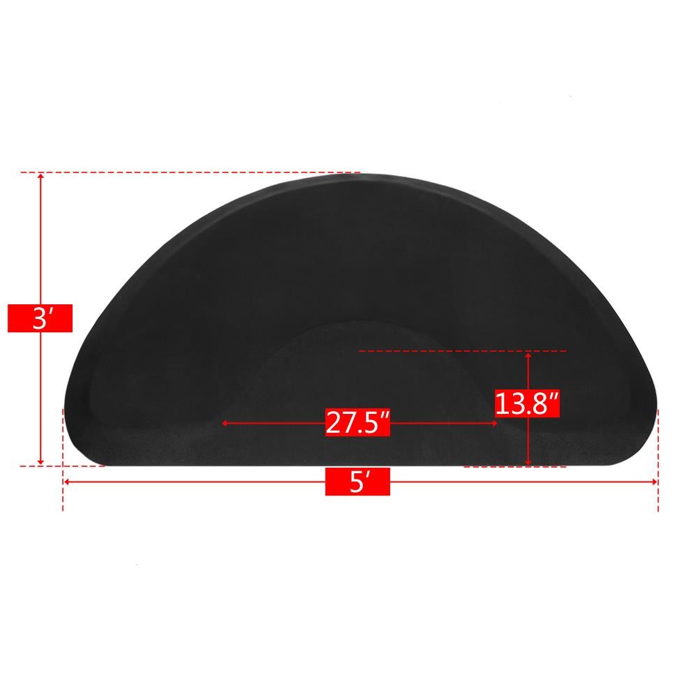 Salon Barber Chair Anti-Fatigue Floor Mat 3x5 Black Semicircle 1/2" Thick