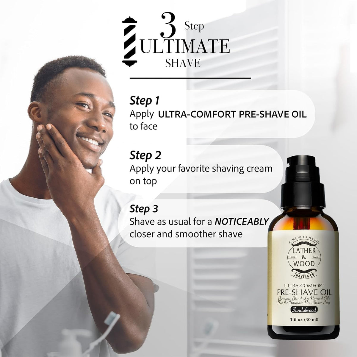 Pre-Shave Oil with Sandalwood for Smooth Irritation-Free Shaving - 1 Oz
