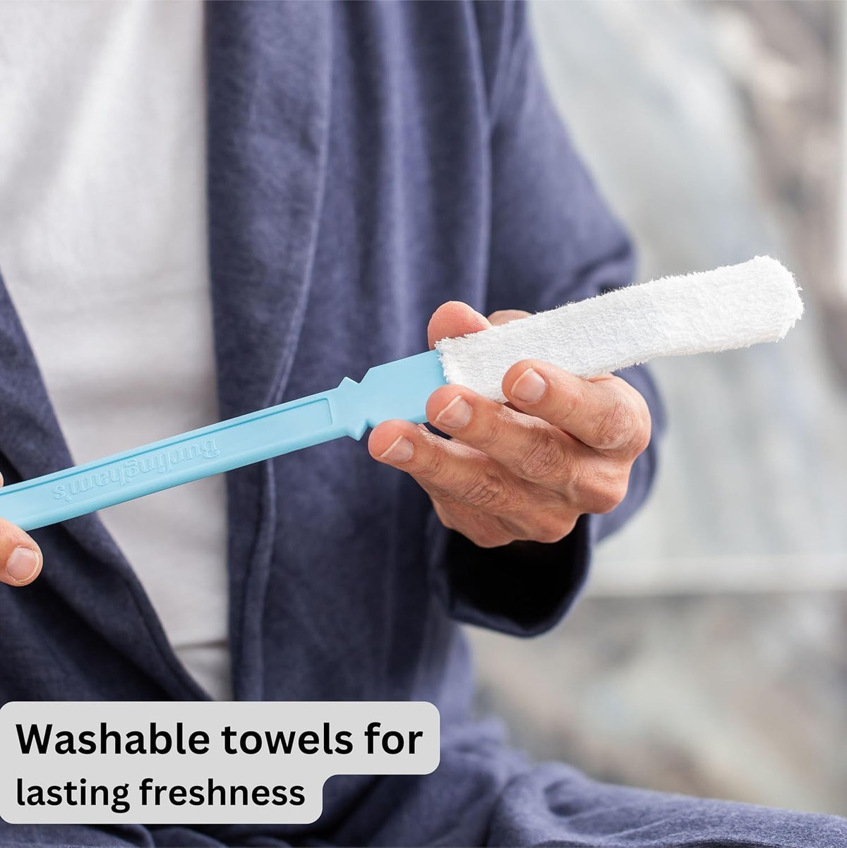 Long Handle Toe and Foot Towel Brush with Reusable Drying Covers – Foot Care Tool