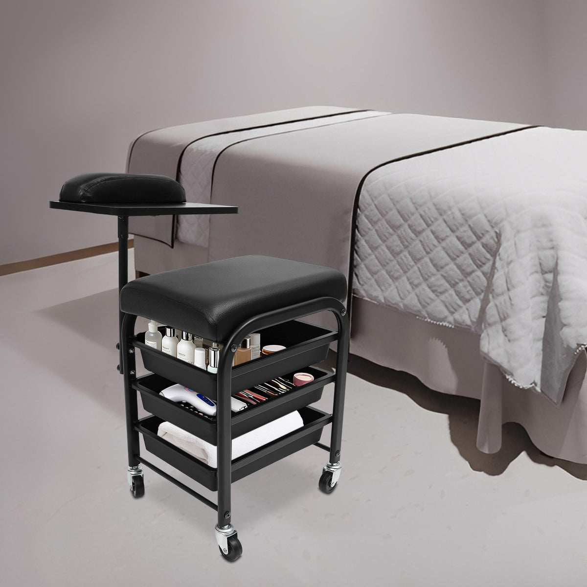 Salon Nail Cart with 3 Drawers and Mobile Wheels - Beauty & Spa Storage Trolley