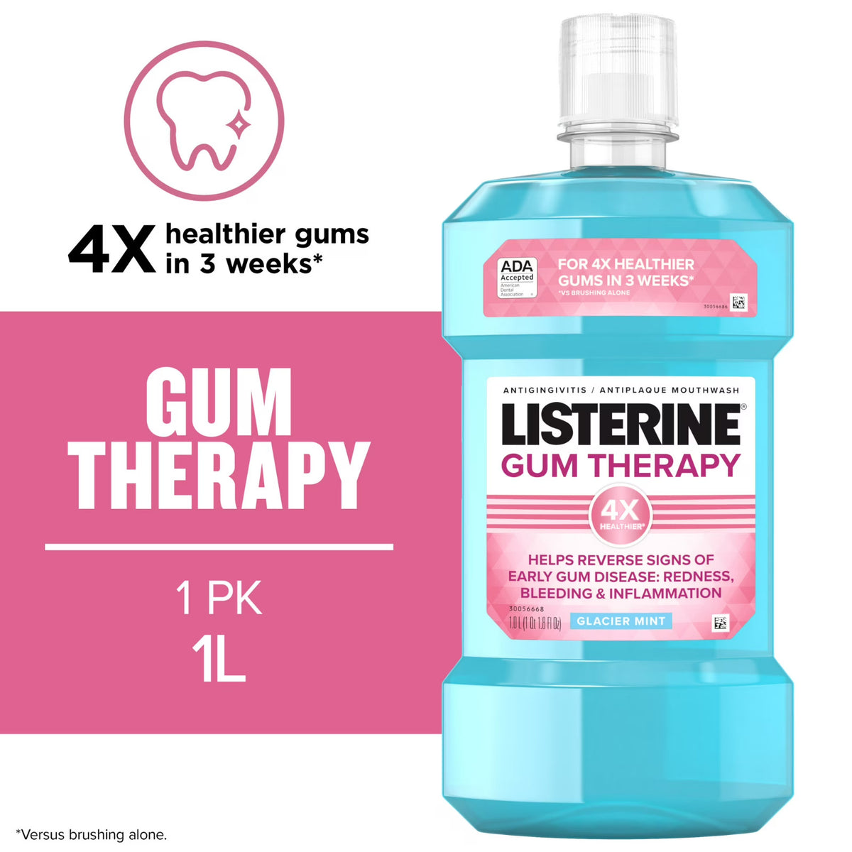 Gum Disease Mouthwash Glacier Mint 1L - Antigingivitis Oral Rinse for Gum Care