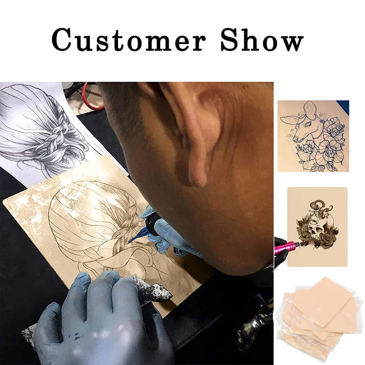 5 Pcs Blank Tattoo Practice Skin Double-Sided 8x6 in – Reusable Faux Skin for Tattoos, Brows, Liner