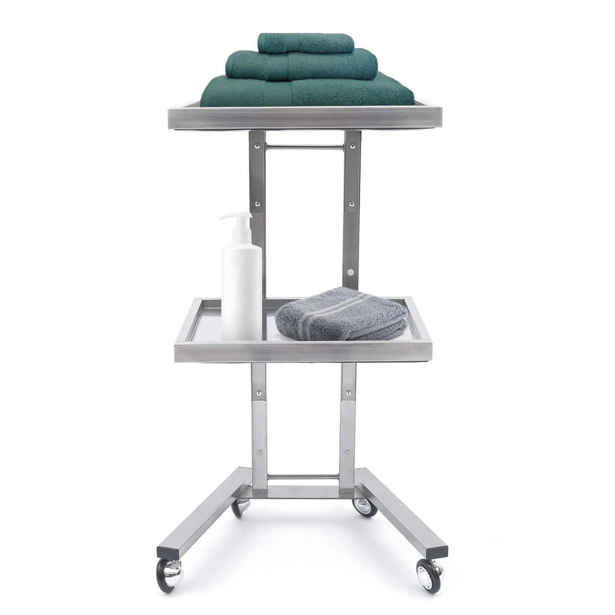 Stainless Steel 2-Tier Trolley Cart for Salons & Medical Use