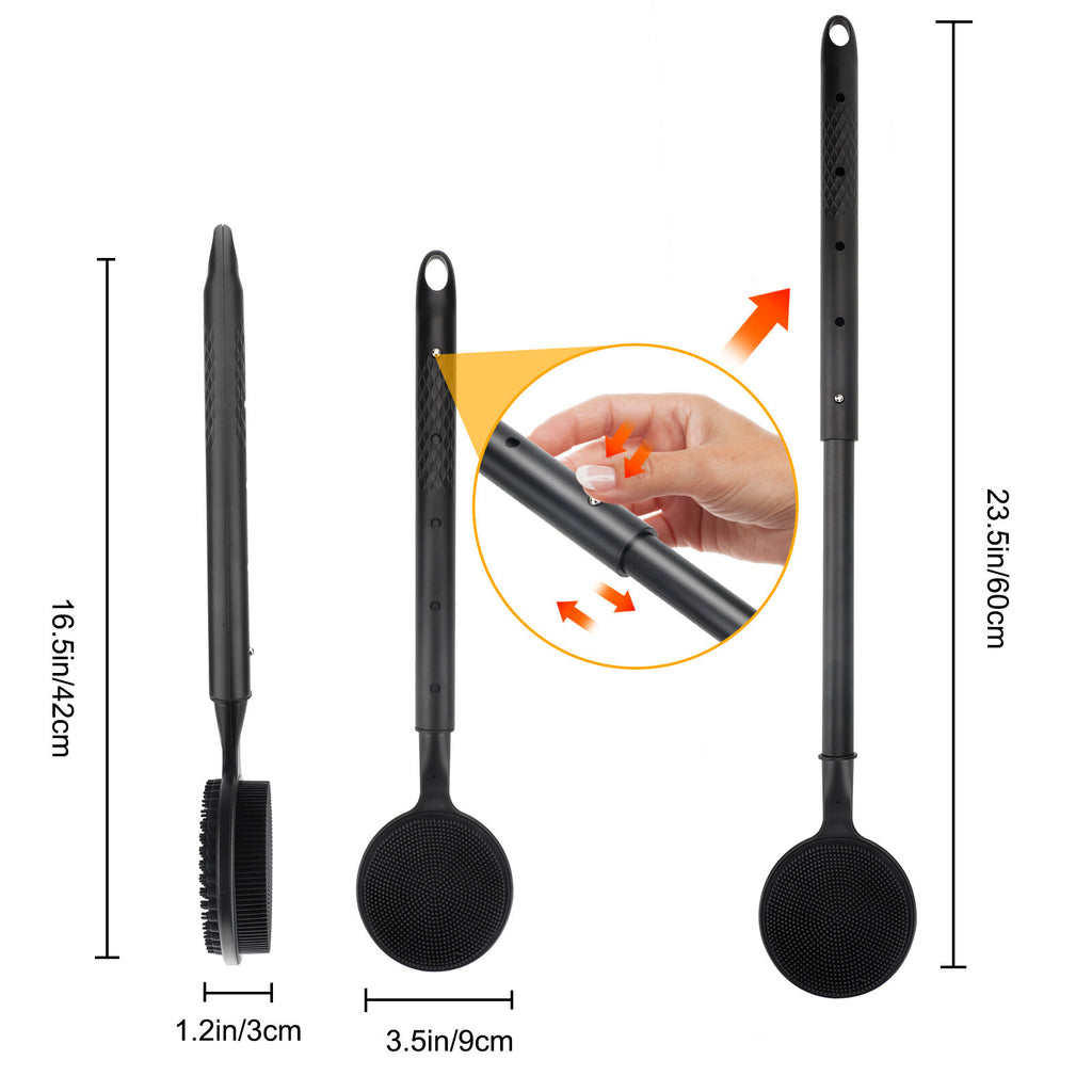 Silicone Bath Body Brush with Adjustable Long Handle Dual-Sided Back Scrubber