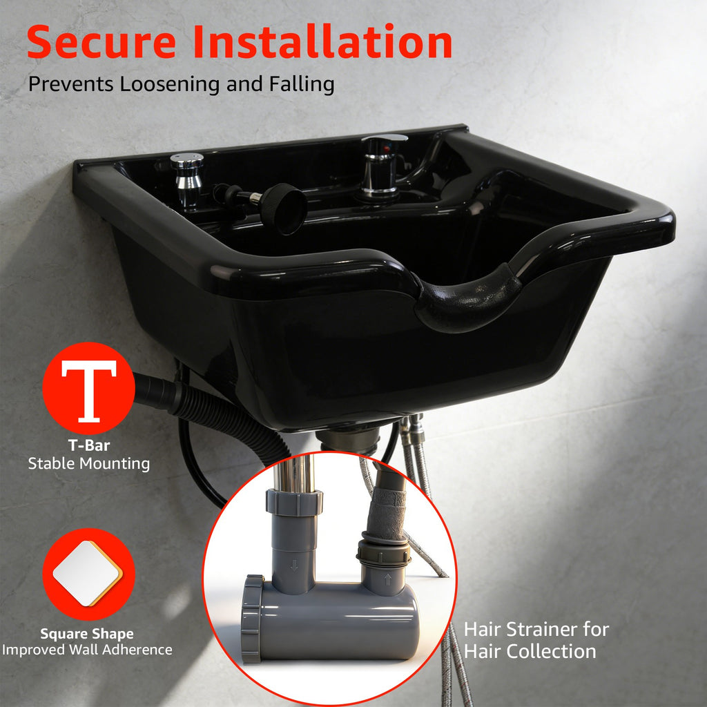 Wall Mount Hair Wash Basin for Salons and Home Use - ABS Shampoo Sink with Vacuum Breaker