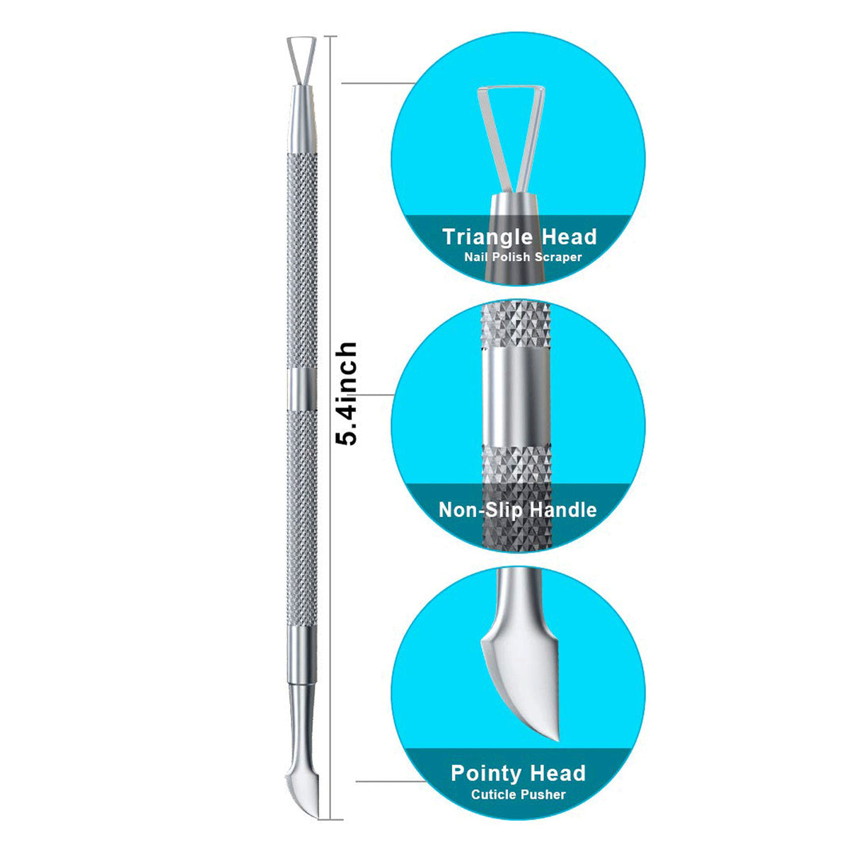 Stainless Steel Cuticle Pusher Remover Nail Tool for Manicure & Pedicure