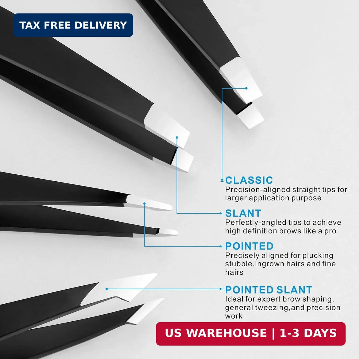 Professional Stainless Steel Tweezers Set for Eyebrows & Facial Hair Removal