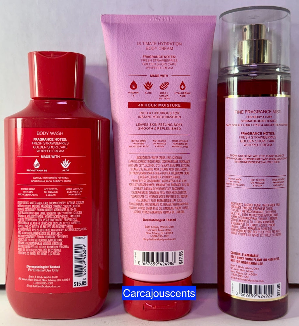 Bath & Body Works Strawberry Pound Cake Gift Set - Body Wash, Cream & Fragrance Mist