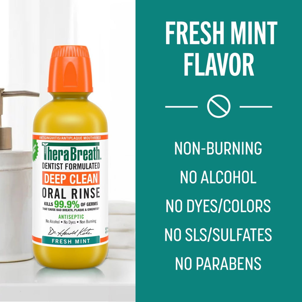 Alcohol-Free Fresh Mint Mouthwash - Deep Clean & Germ Killer, 16 fl oz