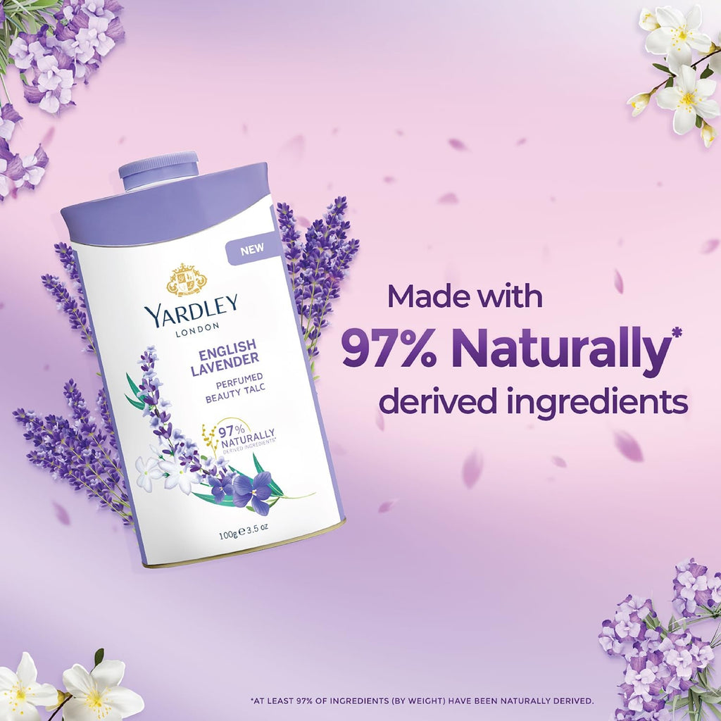 English Lavender Perfumed Talcum Powder - Deodorizing Body Powder 100g