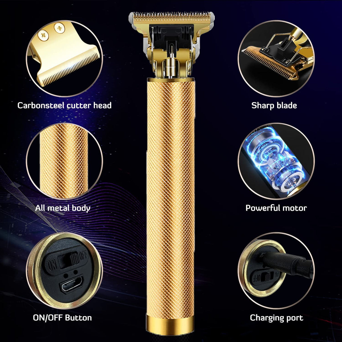 Cordless Professional Hair Clippers & Beard Trimmer with Self-Sharpening Blades