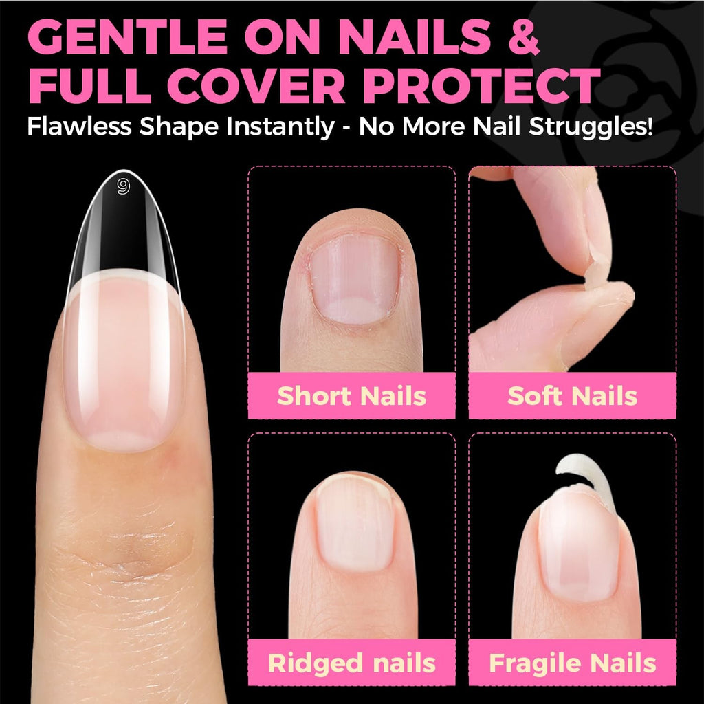 Almond Gel Nail Tips 504PCS - Clear Full Cover Press On Nails for DIY Manicure