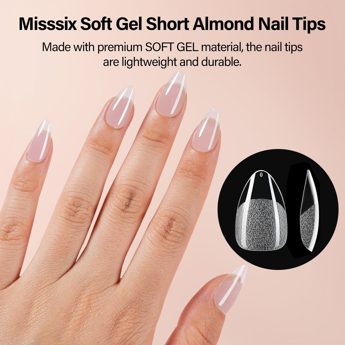 Short Almond Nail Tips Kit 504pcs with UV Lamp & Nail Glue - Clear Fake Nails