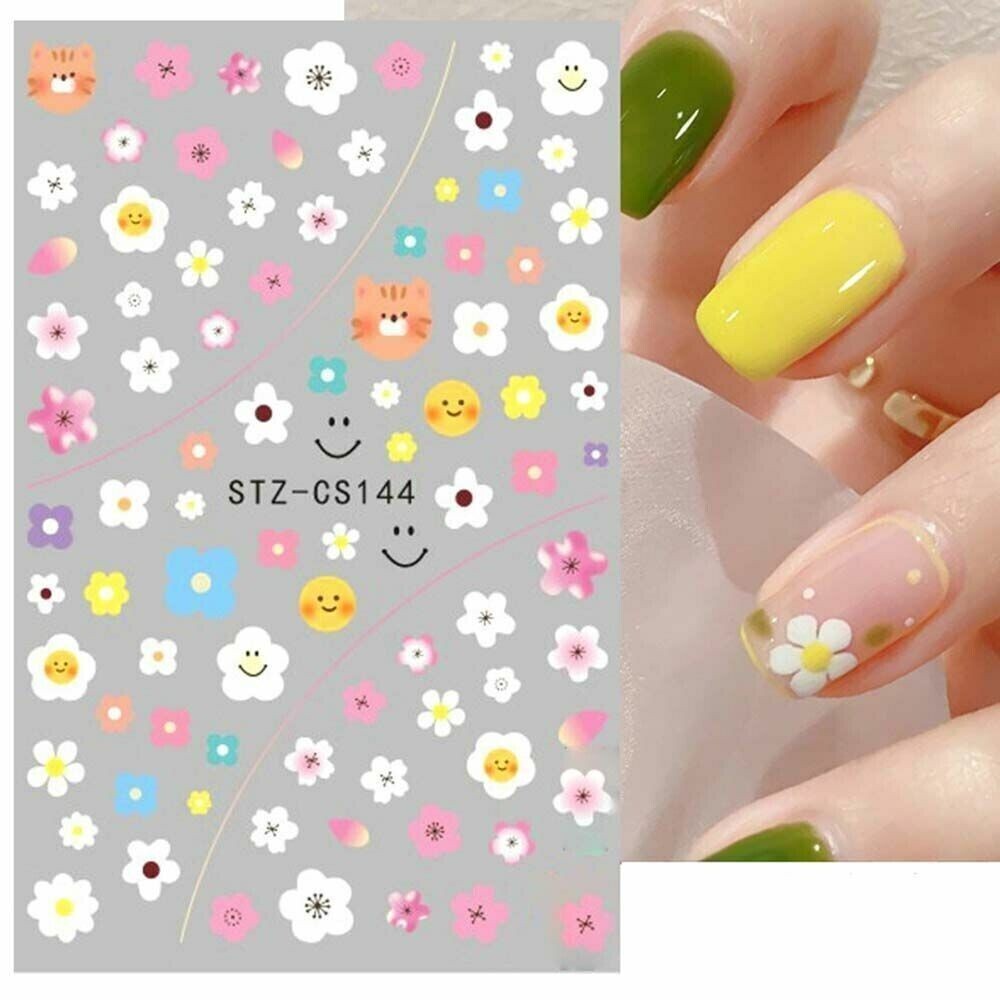 Summer Flower & Cat Nail Art Stickers - 3D Decals for Nails